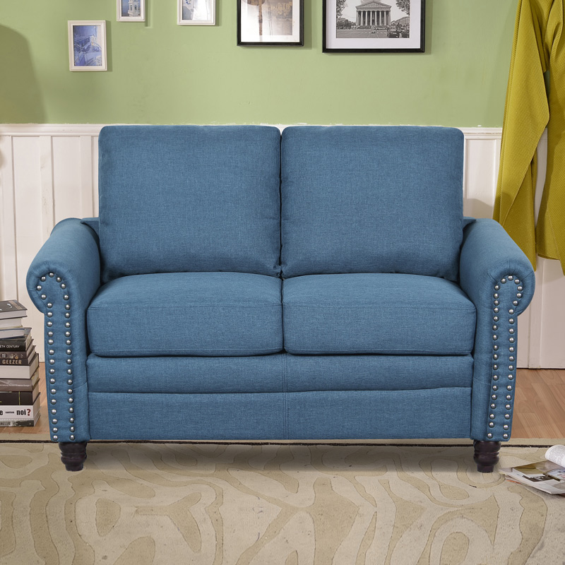 Nail Trimed Fabric Two Seaters Loveseat