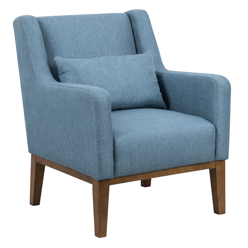 Poly Linen Fabric Hand Tufted Wooden Legs Wing Chair